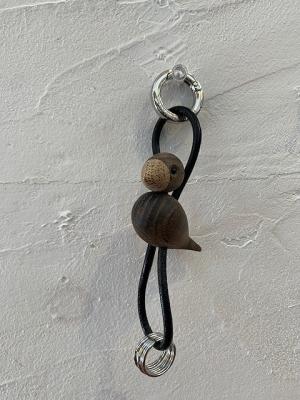 カイボイスン　バード　キーホルダー　シルバー　　Black　Leather　　Smoked　oak